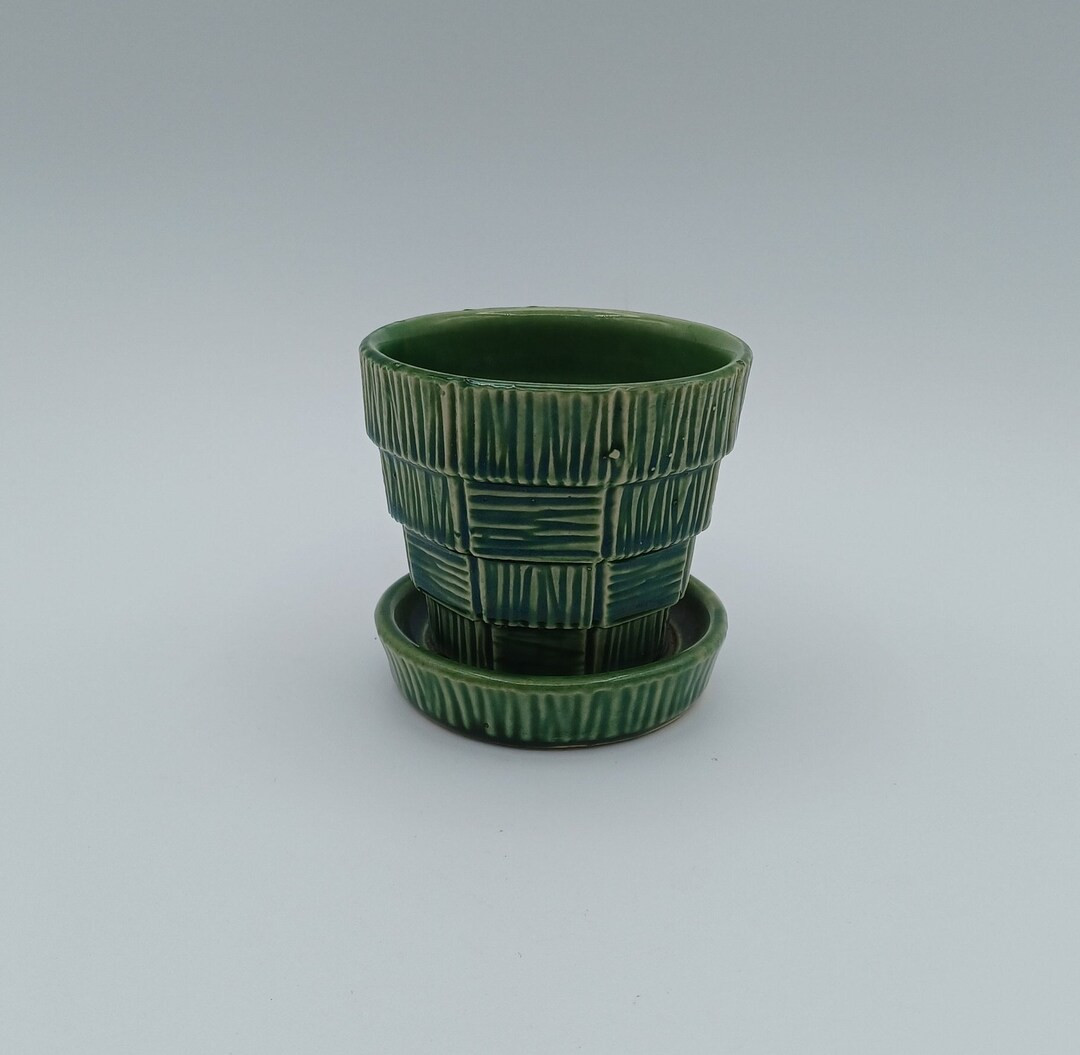 Mccoy Green Basketweave Flower Pot - Etsy | Etsy (US)