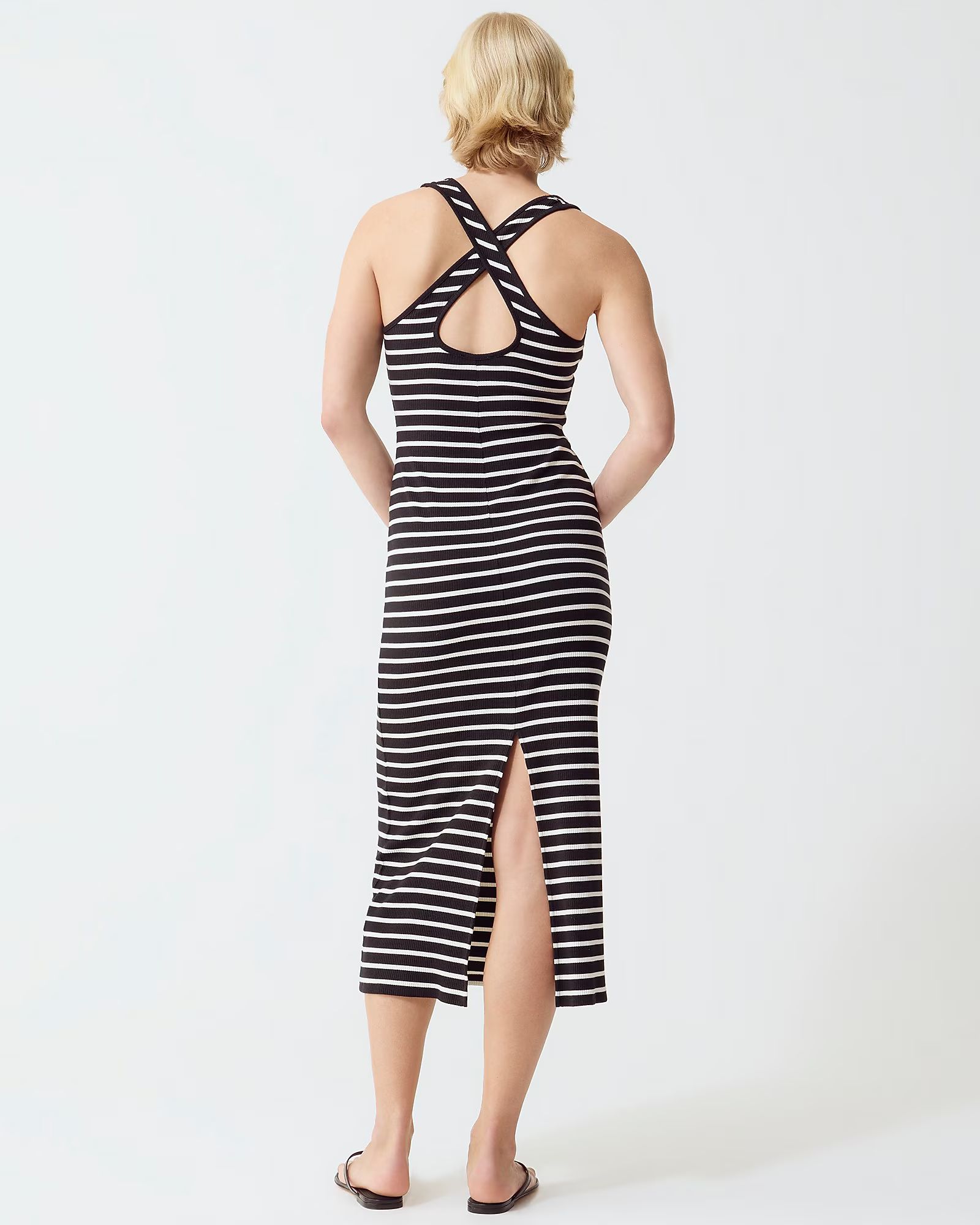 Cross-back midi dress in striped vintage rib | J.Crew US