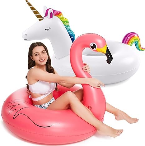 Inflatable Unicorn Flamingo Pool Floats - Jasonwell 2 Pack Pool Floaties Inflatables Rafts for Sw... | Amazon (US)