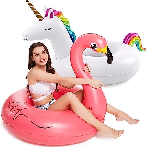 Inflatable Unicorn Flamingo Pool Floats - Jasonwell 2 Pack Pool Floaties Inflatables Rafts for Sw... | Amazon (US)