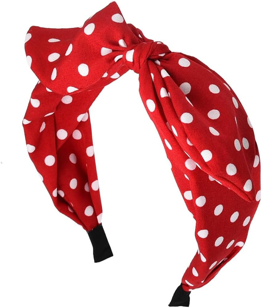 Red Bow Headband Polka Dot Headbands for Women Girls Bunny Ears Headband Knotted Bow Headbands Ha... | Amazon (US)