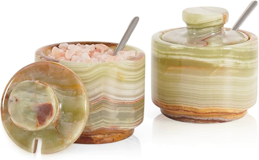 MARBLOUS KRAFTS Marble Salt Cellar with Lid and Spoon 3" Green Stone Salt Dish for Kitchen Counte... | Amazon (US)