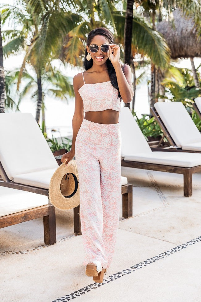 Infinite Days White/Pink Floral Wide Leg Pants | Pink Lily