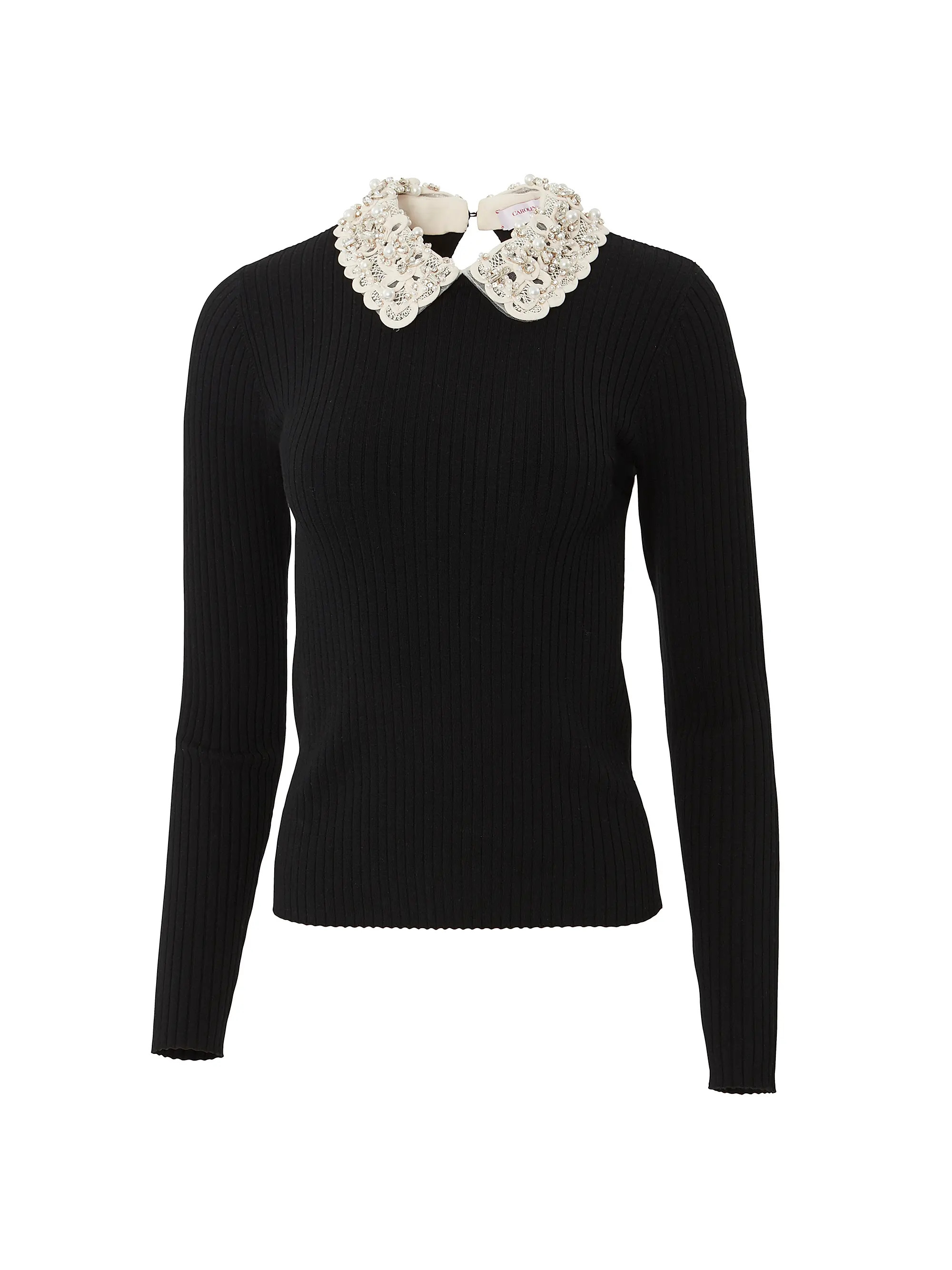 Chalet Beaded Lace-Collar Rib-Knit Wool Sweater | Saks Fifth Avenue