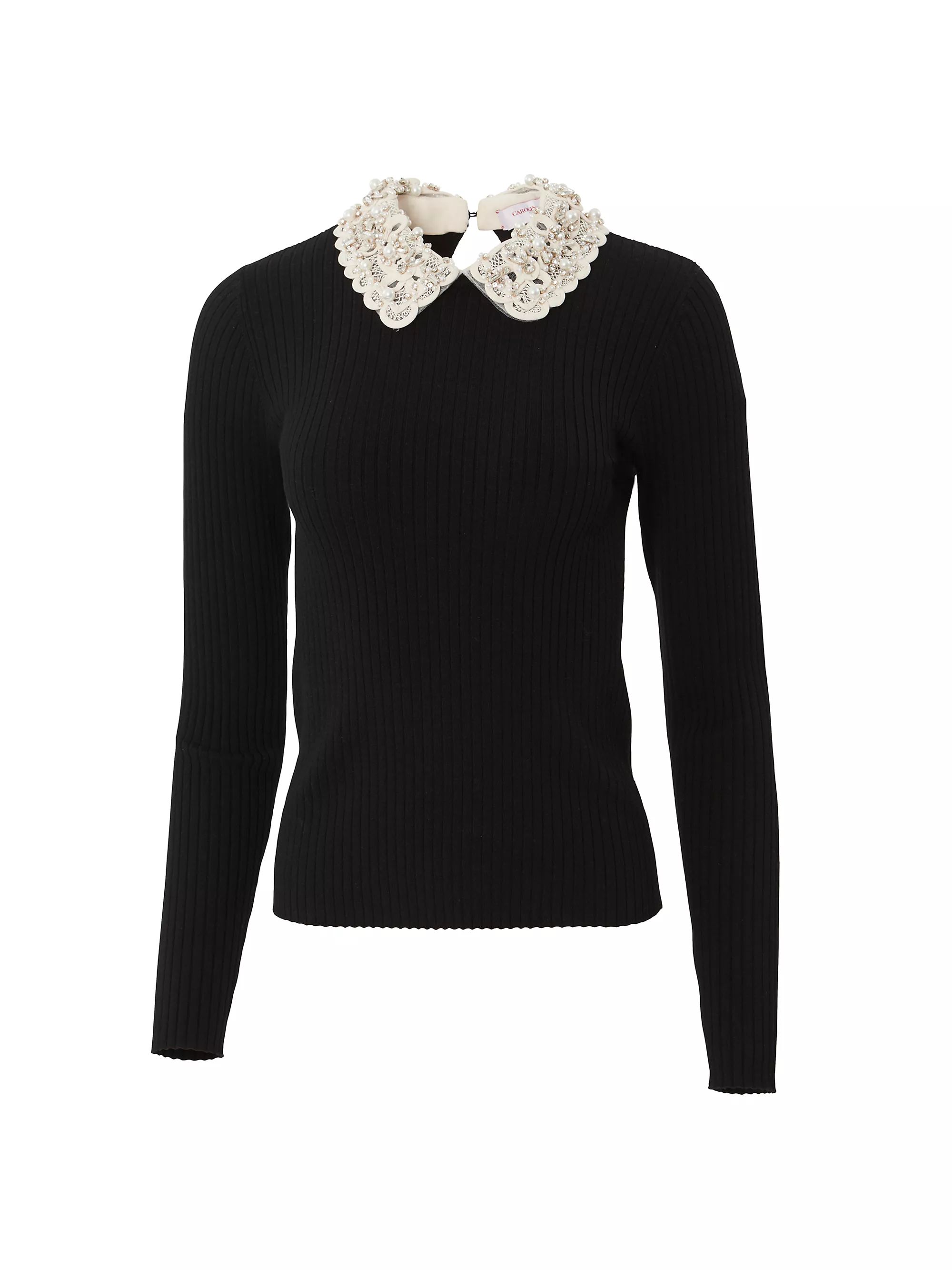 Chalet Beaded Lace-Collar Rib-Knit Wool Sweater | Saks Fifth Avenue