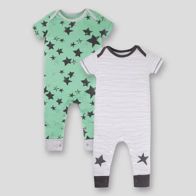 Lamaze Baby 2pk Star Printed Organic Cotton Romper - Green/White | Target