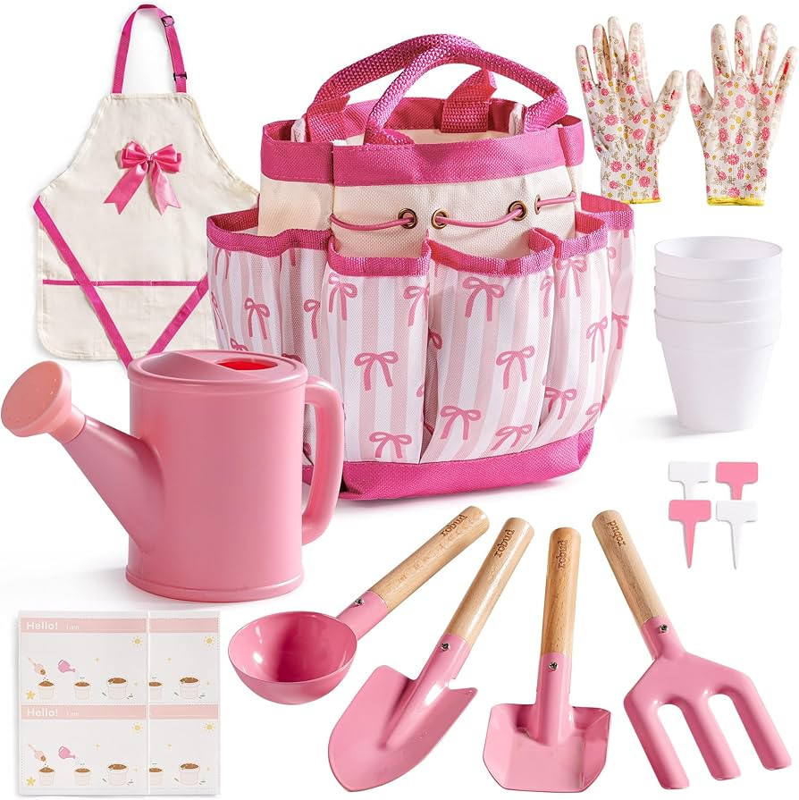 ROBUD Kids Gardening Set 18 PCS Bow Theme Garden Tools for Kids with Storage Bag, Apron, Waterpro... | Amazon (US)