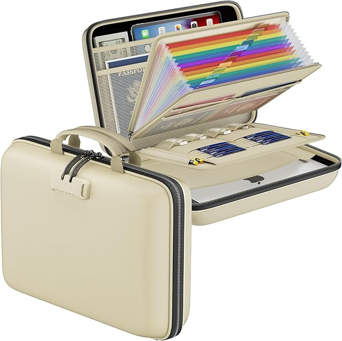 Fireproof File Organizer with Lock, Hard-Shell Case Fireproof Document Box with 13 Pocket Accordi... | Amazon (US)