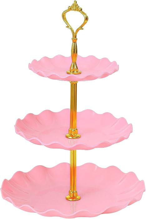Soleebee 3-Tier Cupcake Stand, Wavy Plastic Tiered Serving Tray, Cup Cake Tower for Birthday Wedd... | Amazon (US)