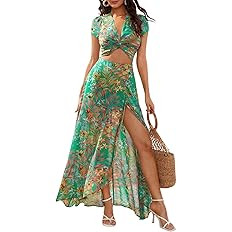 Floerns Women's 2 Piece Boho Twist Front Top and High Split Maxi Skirt Set | Amazon (US)