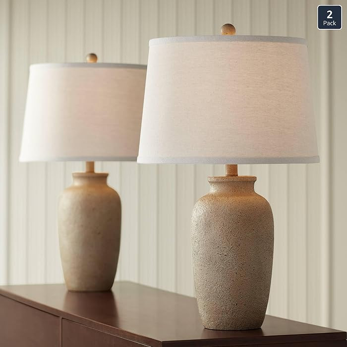 Regency Hill 25 1/2" High Farmhouse Rustic Coastal Country Cottage Table Lamps Set of 2 Beige Fab... | Amazon (US)