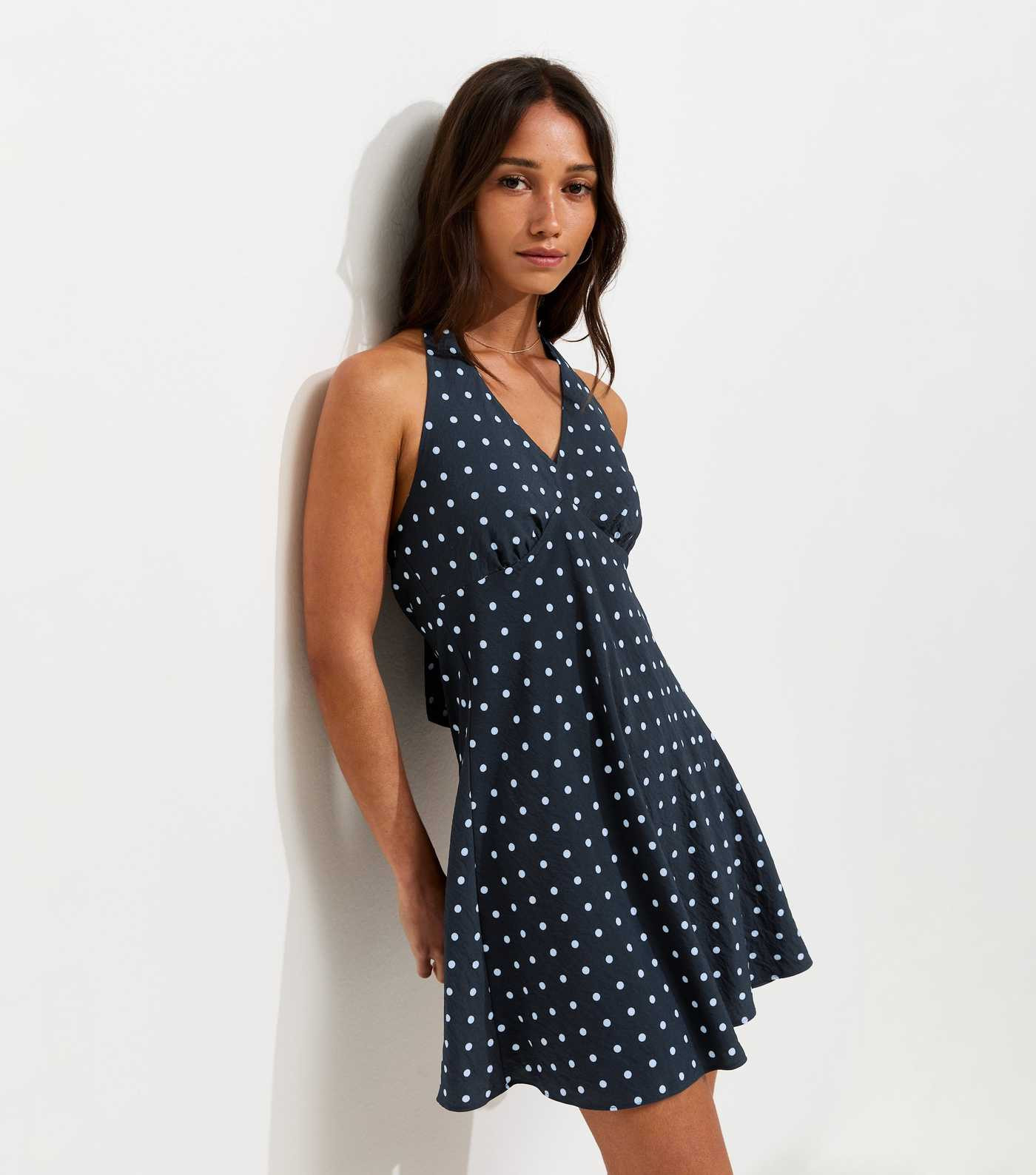 Blue Polka Dot Halter Neck Mini Dress | New Look | New Look (UK)