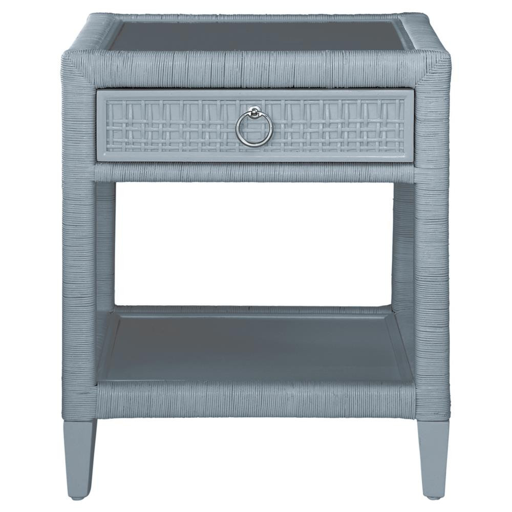 Kalea Coastal Beach Blue Woven Rattan Nightstand | Kathy Kuo Home