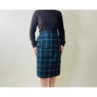 Vintage 100% Wool Green Tartan Pattern Skirt, Midi Pencil Plaid Skirt | Etsy (US)
