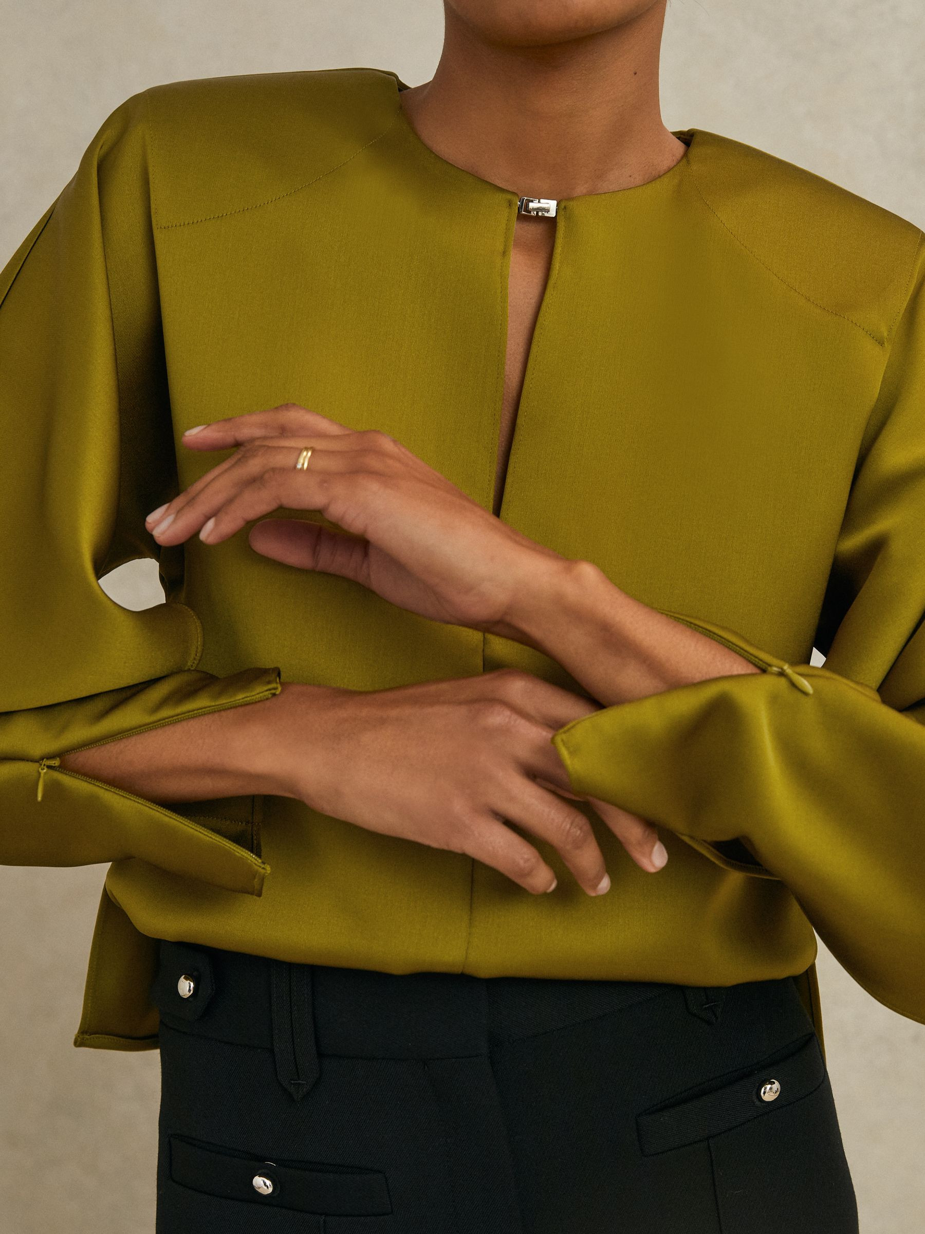 Reiss Atelier Satin Turn-Lock Top in Green | REISS | Reiss US