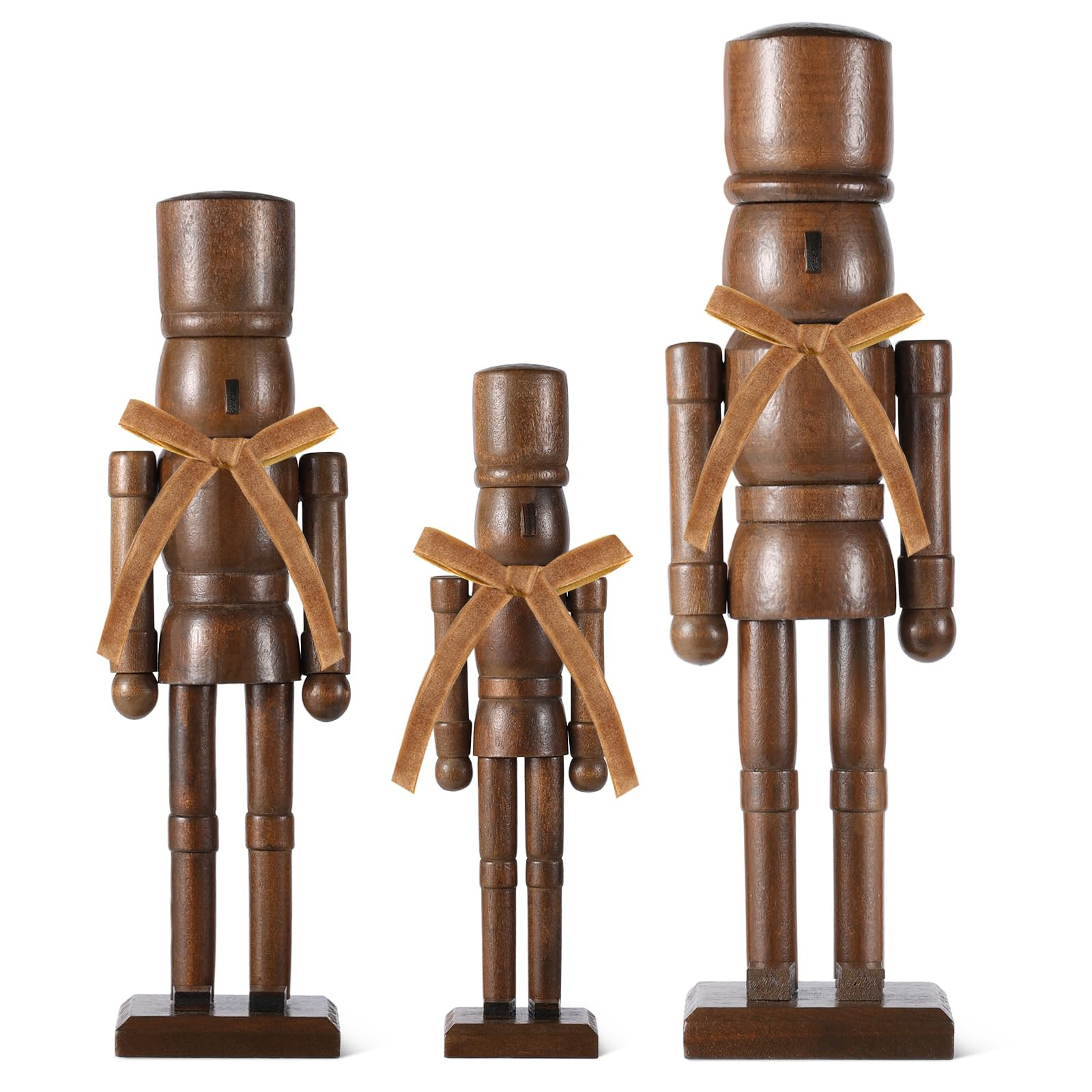 3 Pack Christmas Nutcracker Figures with Velvet Bow 12'' 10'' 8'' Brown Wooden Nutcracker Soldier... | Amazon (US)