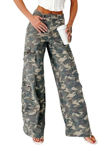 Womens Camo Cargo Pants Oversized Loose Straight Wide Leg Camouflage Sweatpants Army Fatigue Trousers | Amazon (US)