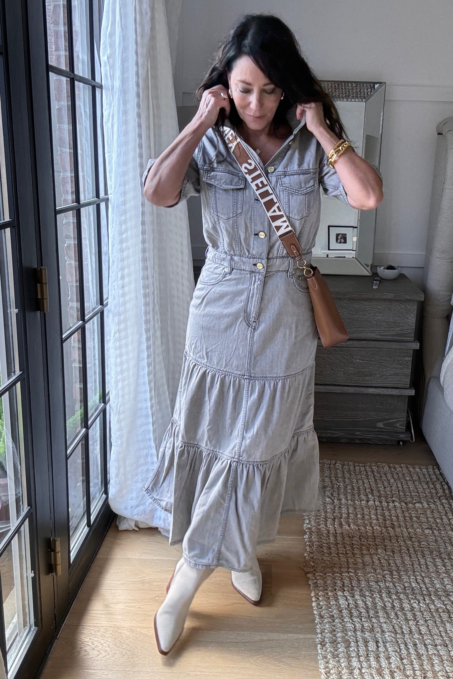 Wearing size 38, love this gray denim dress!! It’s wearable year round, from casual events like a country music festival to work to a fun dress to wear to dinner! Perfect with boots but also would like an espadrille wedge when weather is warm. 

Tuckernuck dresses 
Casual and cute 

#LTKStyleTip #LTKWorkwear #LTKOver40