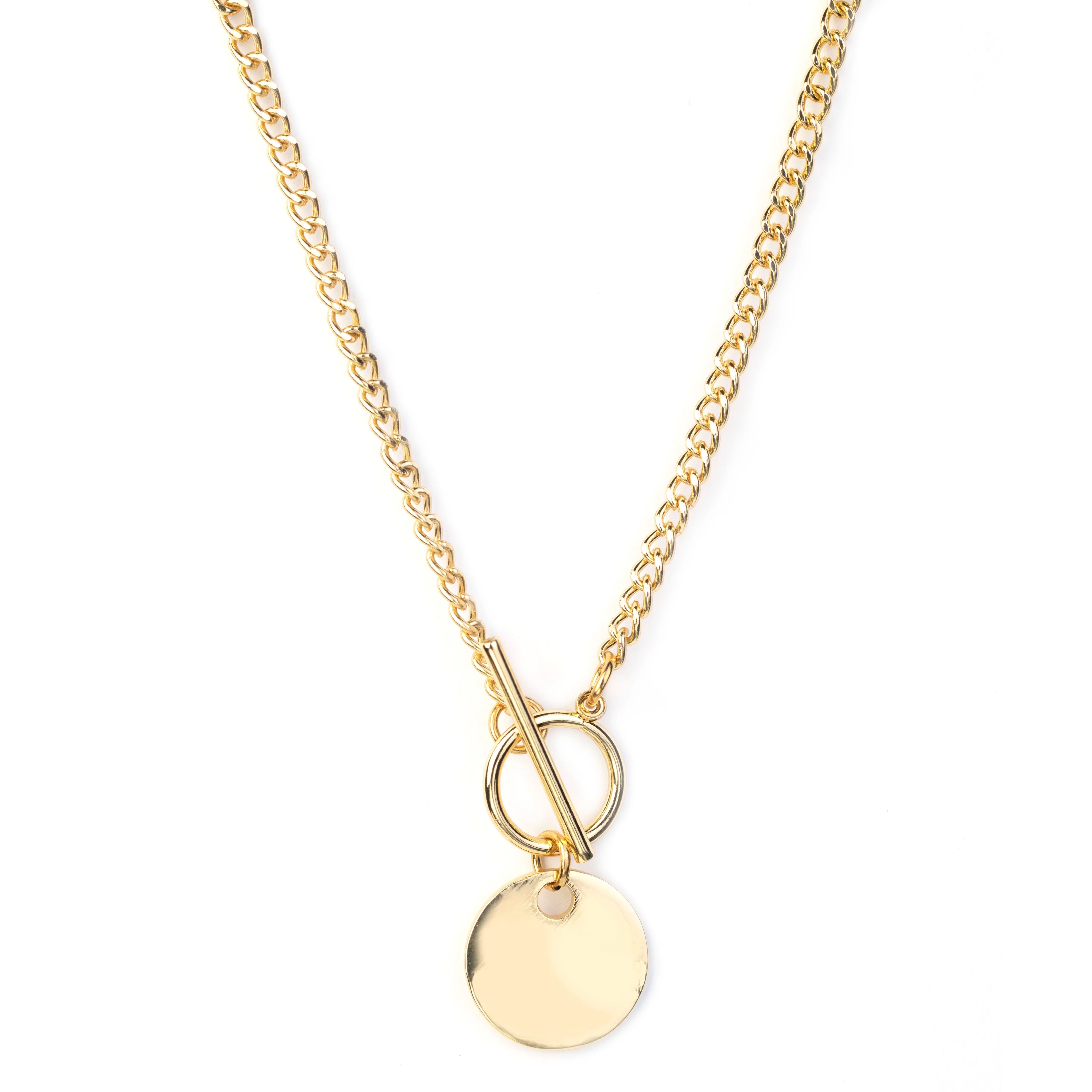 JeenMata Minimal Golden Pendant Necklace - 18K Yellow Gold Plating over Silver - Curby Chain Neck... | Walmart (US)