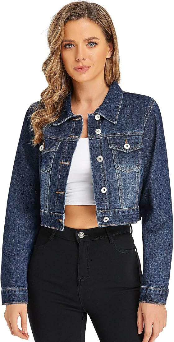 Women's Denim Jackets Long Sleeves Button Down Jean Jacket with Pockets | Amazon (US)