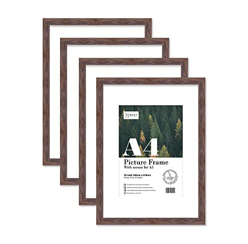 Almost Frameless A4 Walnut Picture Frame Set of 4, Display A5 Pictures with Mount or A5 Without Mount Gallery Wall, Poster, Photo, Artwork, or Print, Walnut | Amazon (UK)