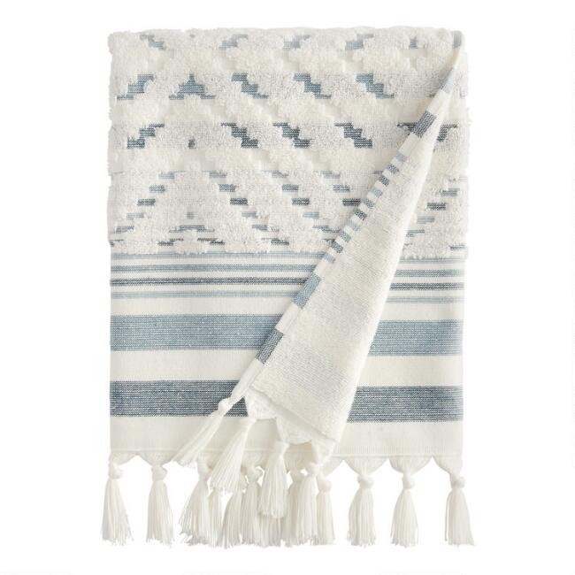 Ivory and Indigo Sculpted Diamond Marin Bath Towel | World Market