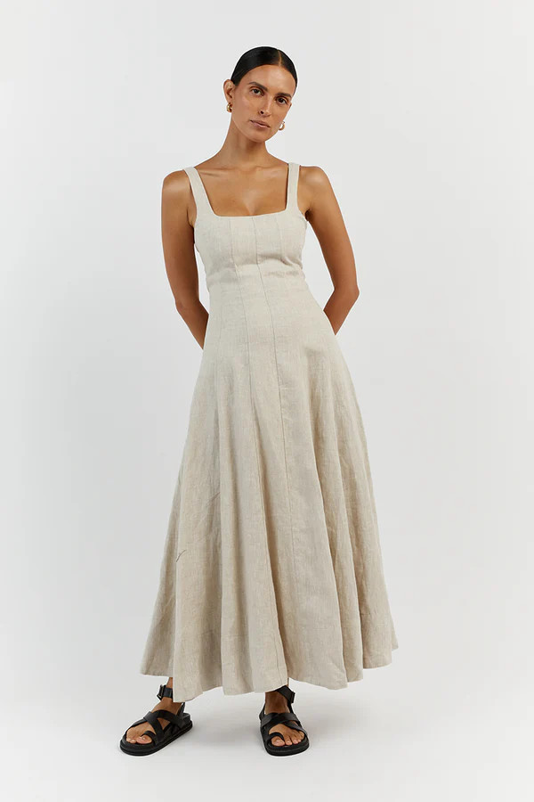 MILAHN NATURAL LINEN MIDI DRESS | DISSH