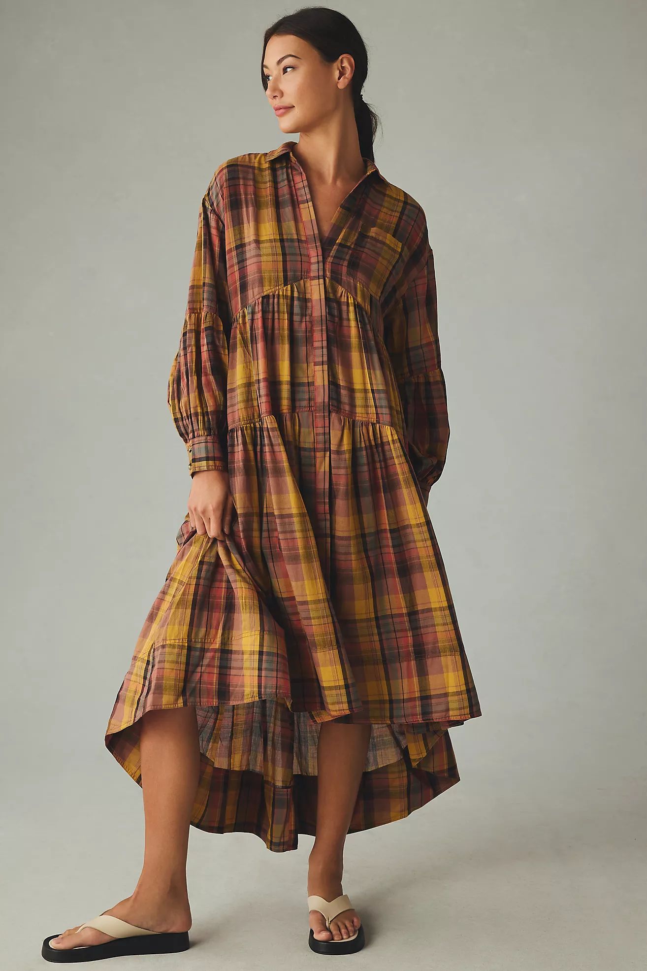 Pilcro Long-Sleeve Tiered High-Low Dress | Anthropologie (US)