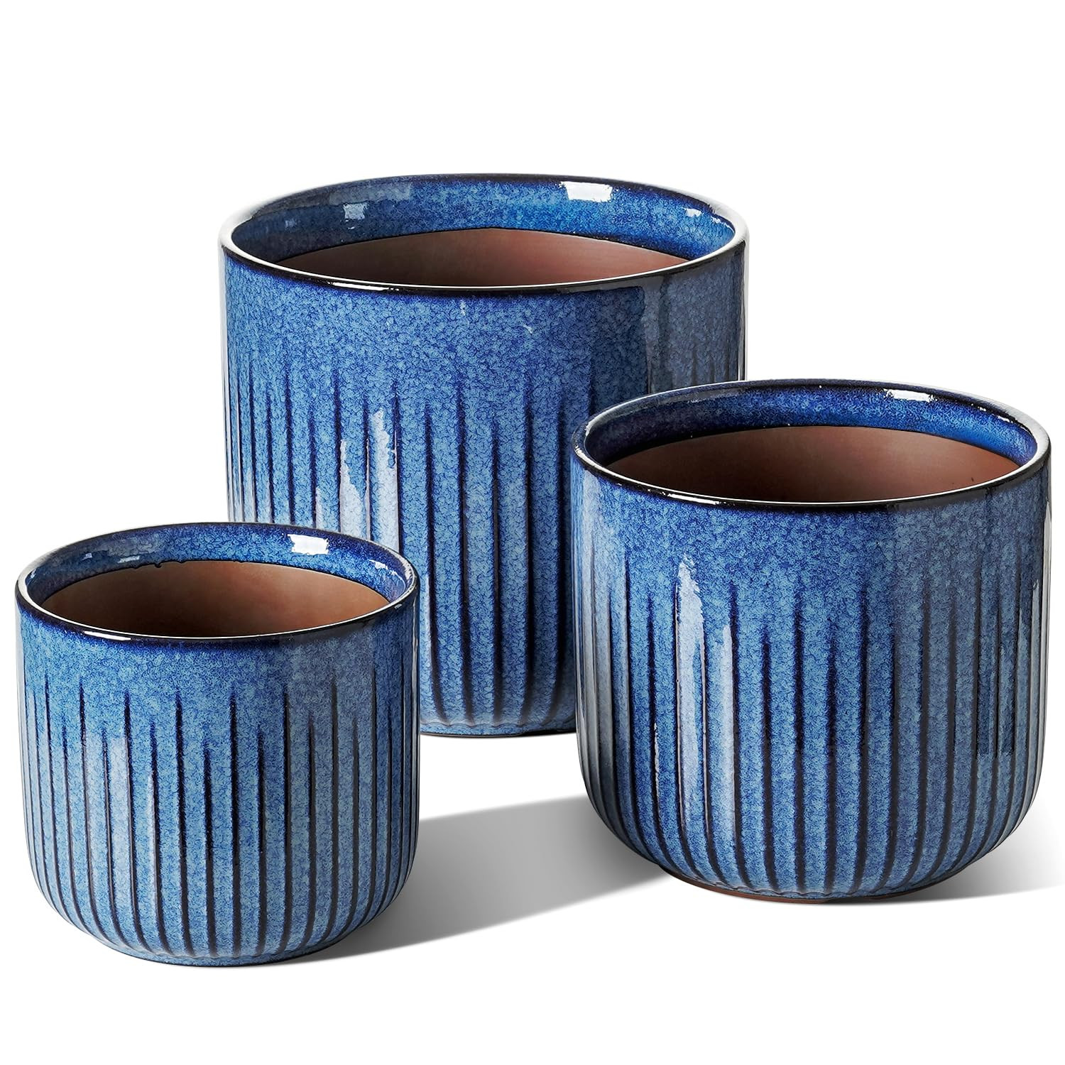 LE TAUCI Fluted Ceramic Plant Pots, 8.3/7/6 Inch Indoor Planters with Drainage Holes & Mesh, Mode... | Amazon (US)