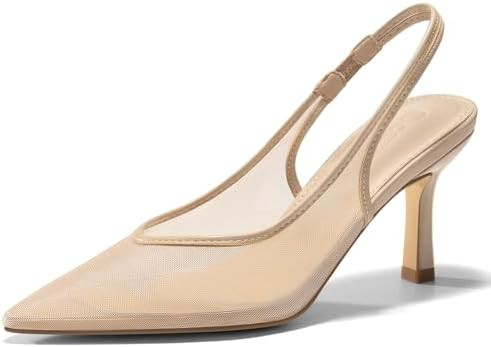 Coutgo Womens Mesh Slingback Kitten Heels Pointed Toe Low Heel Pumps Sexy Dress Shoes | Amazon (US)