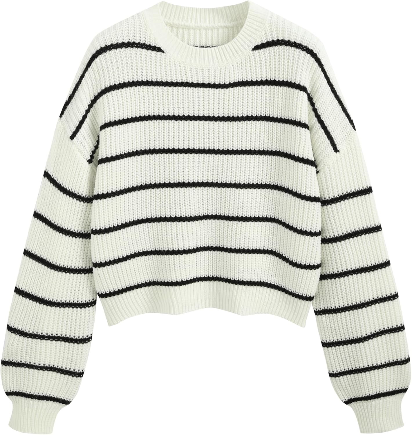 CIDER Women’s Cropped Striped Sweater Long Sleeve Crew Neck Tops | Amazon (US)