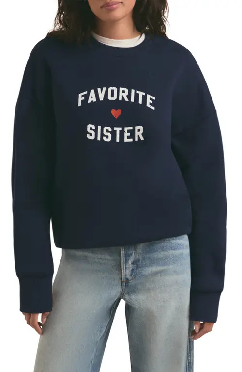Favorite Daughter Favorite Sister Graphic Sweatshirt in Navy at Nordstrom, Size Large | Nordstrom