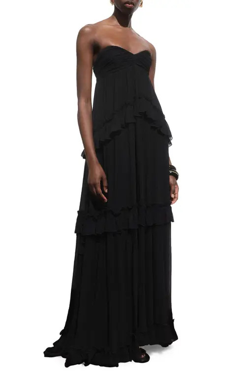 MANGO Strapless Ruffle Maxi Dress in Black at Nordstrom, Size 8 | Nordstrom