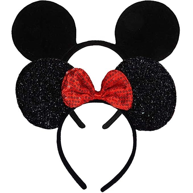 FANYITY Mouse Ears Headbands Sequin Hair Band for Girls Women Boys Party, 2 Pieces(RED&BLACK) | Amazon (US)