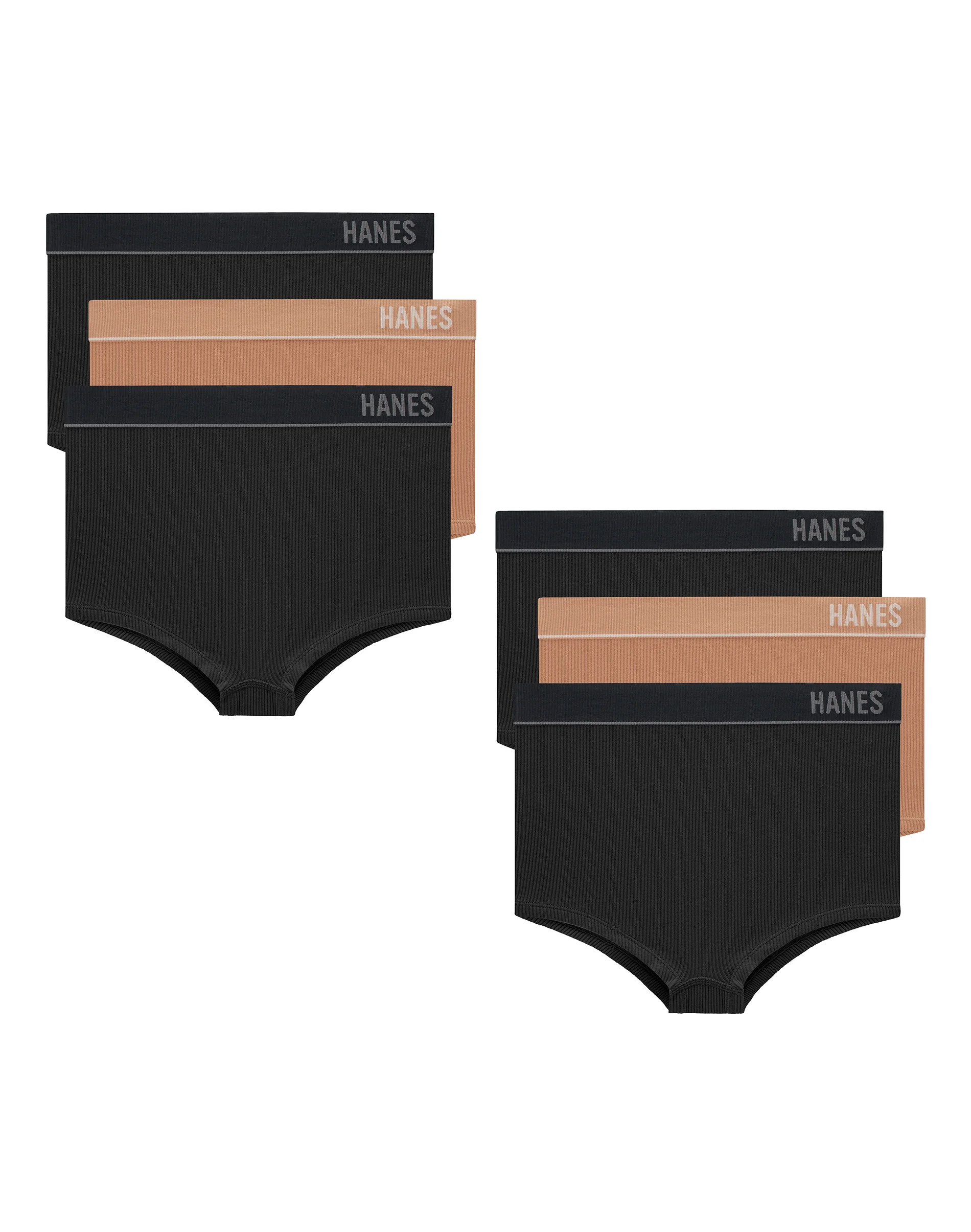 Hanes Originals Women's Seamless Rib Boyfit Underwear, Neutrals, 6-Pack Black/Deep Glow/Black S | Hanes.com