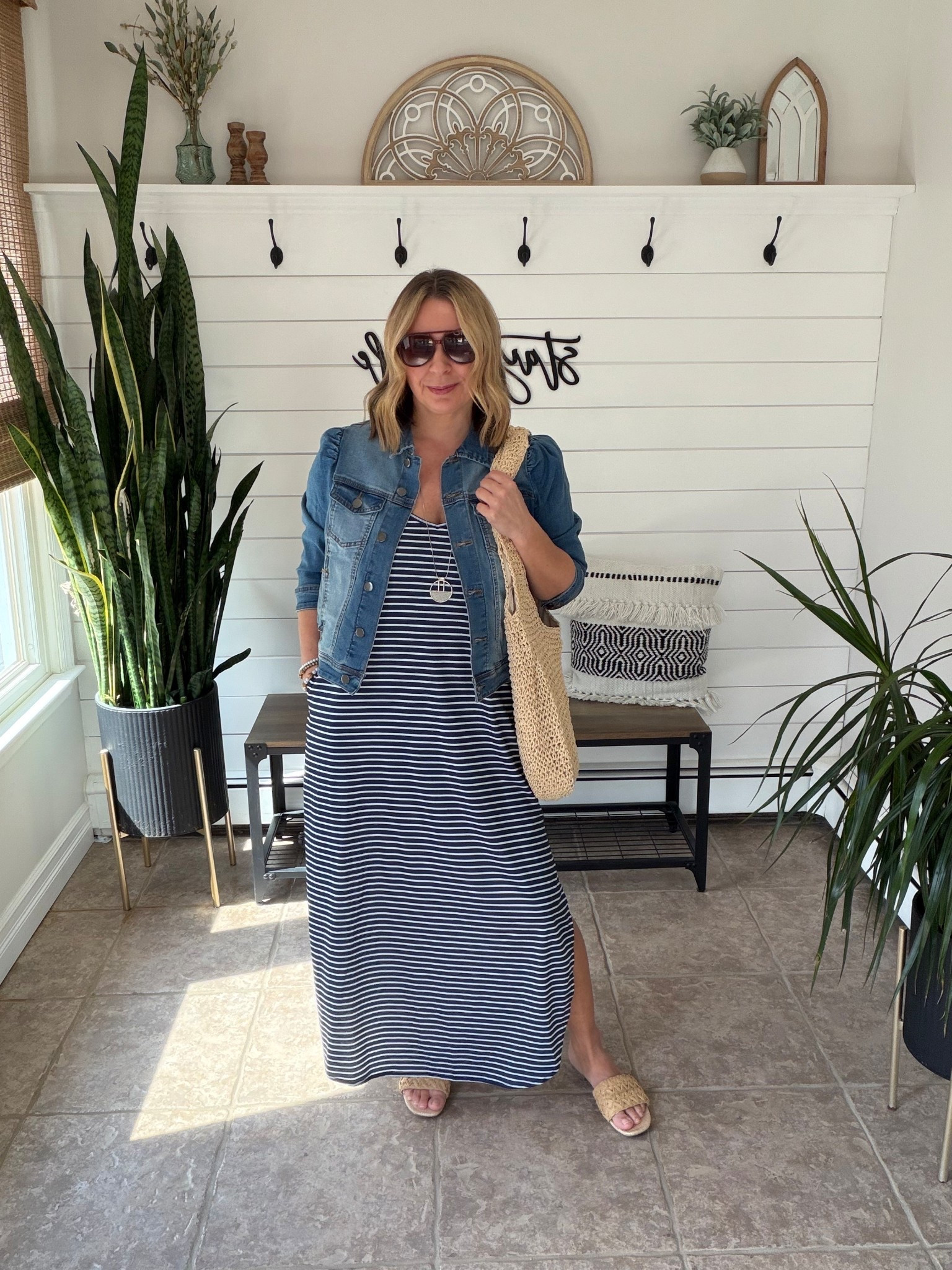 Spring outfit idea! Would make a cute Easter outfit! I’m wearing a medium in the dress and large in the denim jacket. Amazon fashion, vacation outfit beach 

#LTKTravel #LTKOver40 #LTKSaleAlert