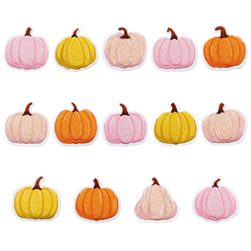 14Pcs Fall Iron-On Sew-On Patch Pink Orange Pumpkin Heat Transfer Iron Patches Embroidered Cloth ... | Amazon (US)