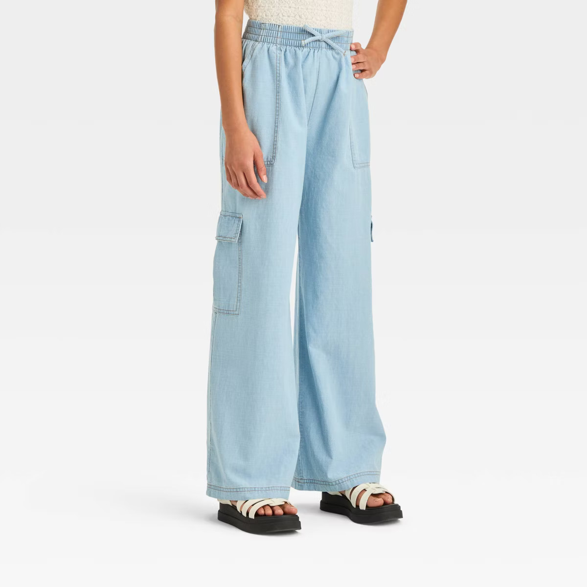 Girls' Tie Waist Lightweight Wide Leg Cargo Pants - art class™ | Target