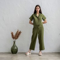 Green Linen Overalls, Linen Wrap Jumpsuit, Jumpsuit Women, Button Closure, Summer Playsuit, Clothing For Women | Etsy (US)
