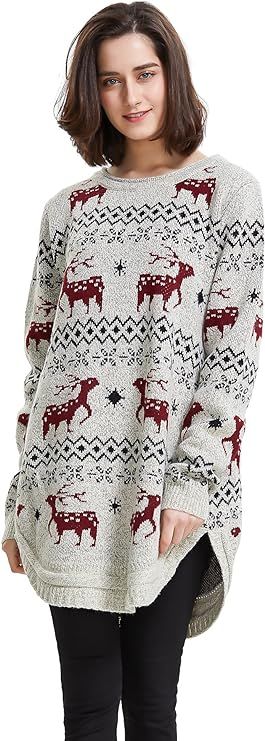 Shineflow Women's Reindeer Snowflake Midi Christmas Pullover Sweater Jumper | Amazon (US)