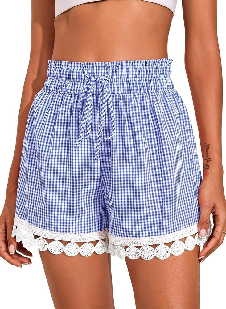 Dokotoo Womens Shorts Summer Casual Loose Elastic Waist Drawstring Lace Boho Beach Cover Up Short... | Amazon (US)