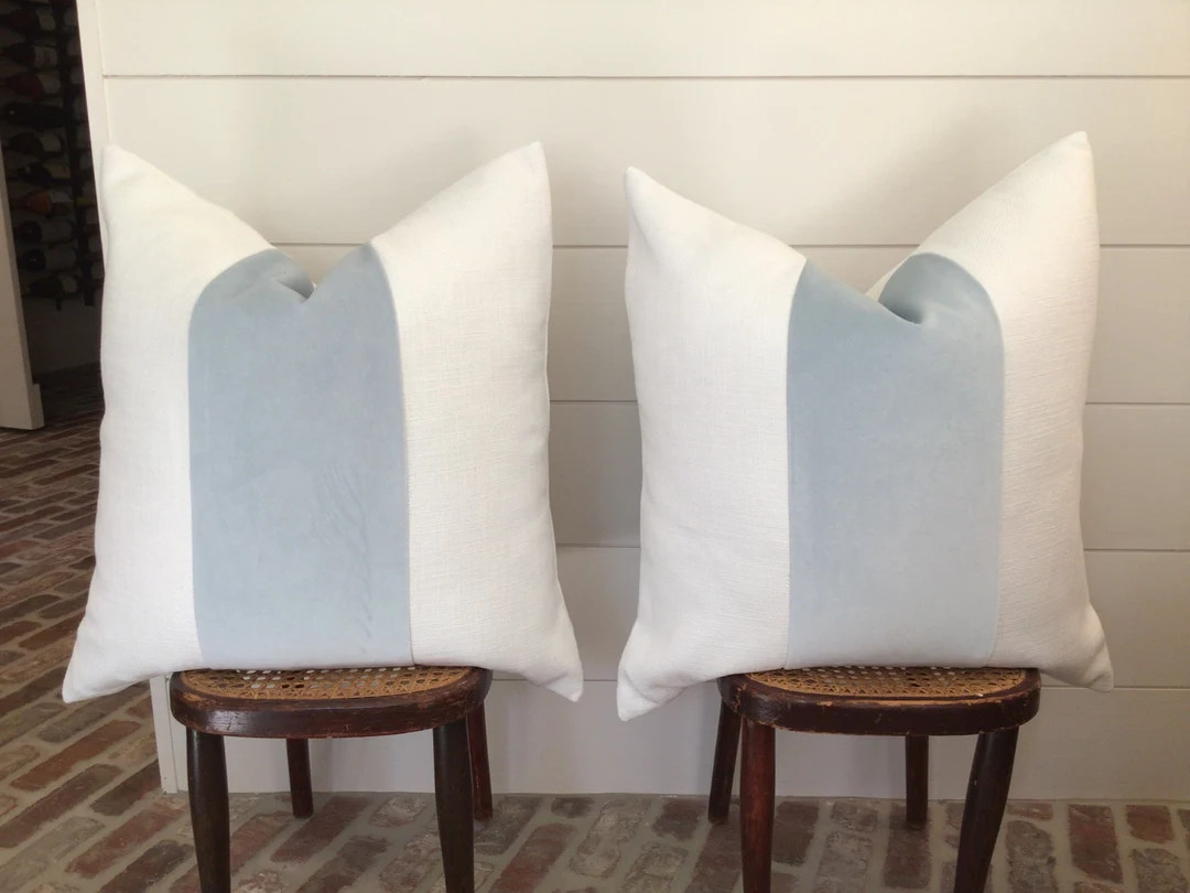 Classic with Baby Blue Velvet Panel pillow cover | Etsy (US)