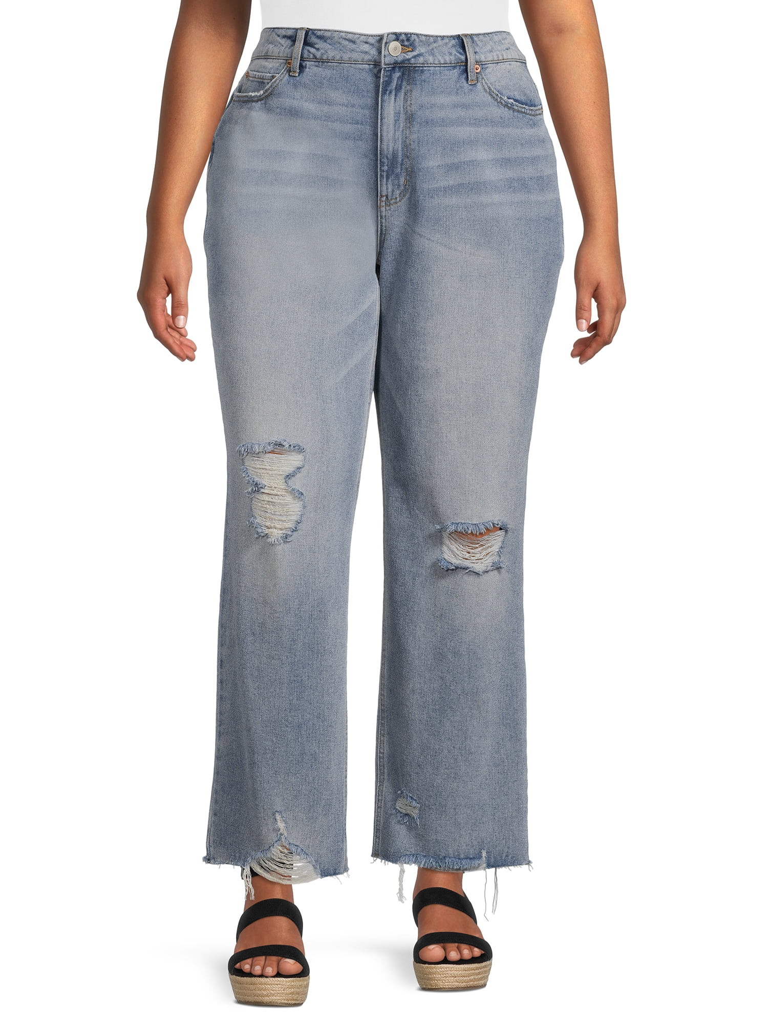 No Boundaries Juniors' Plus Size High Rise Straight Jeans - Walmart.com | Walmart (US)