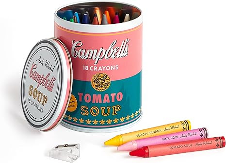 Mudpuppy Andy Warhol Inspired Extra Thick Crayons and Sharpener Set in Soup Can Shaped Tin, Pink,... | Amazon (US)