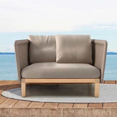 Outdoor Armchair Sofa with Cushion Pillow Accent Chair in Solid Wood Bottom-Homary | Homary