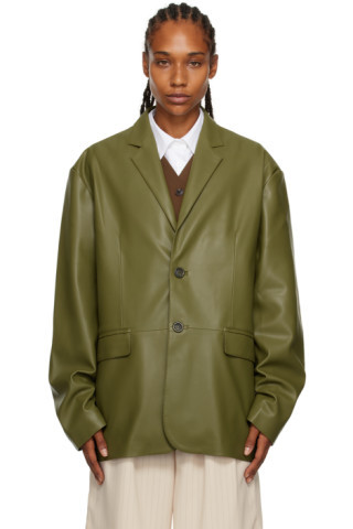 Green Olympia Faux-Leather Blazer | SSENSE