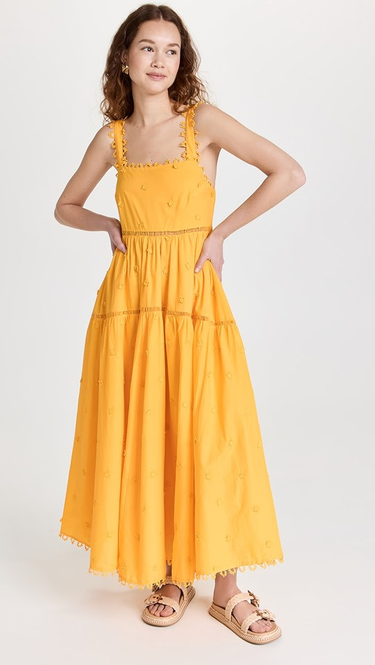 Yellow 3D Flowers Midi Dress | Shopbop