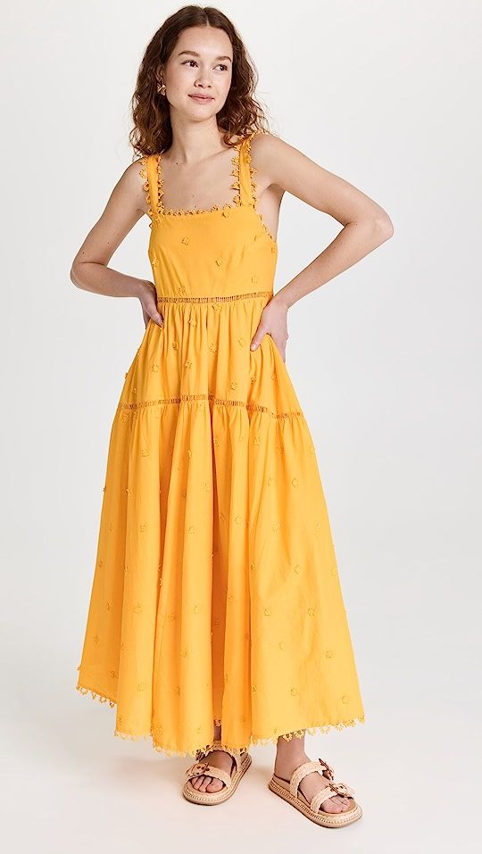 Yellow 3D Flowers Midi Dress | Shopbop