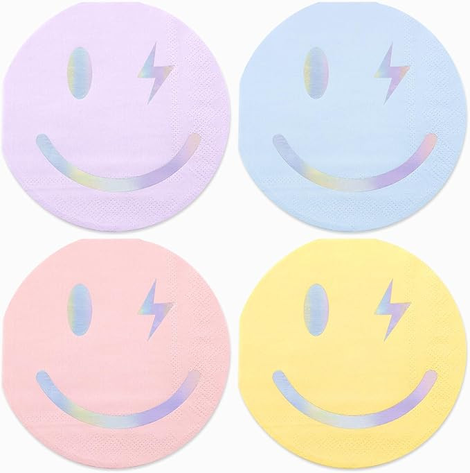 Qilery 100 Pieces Pastel Smile Napkins Happy Birthday Cocktail Napkins Pastel Dessert Napkins Hap... | Amazon (US)