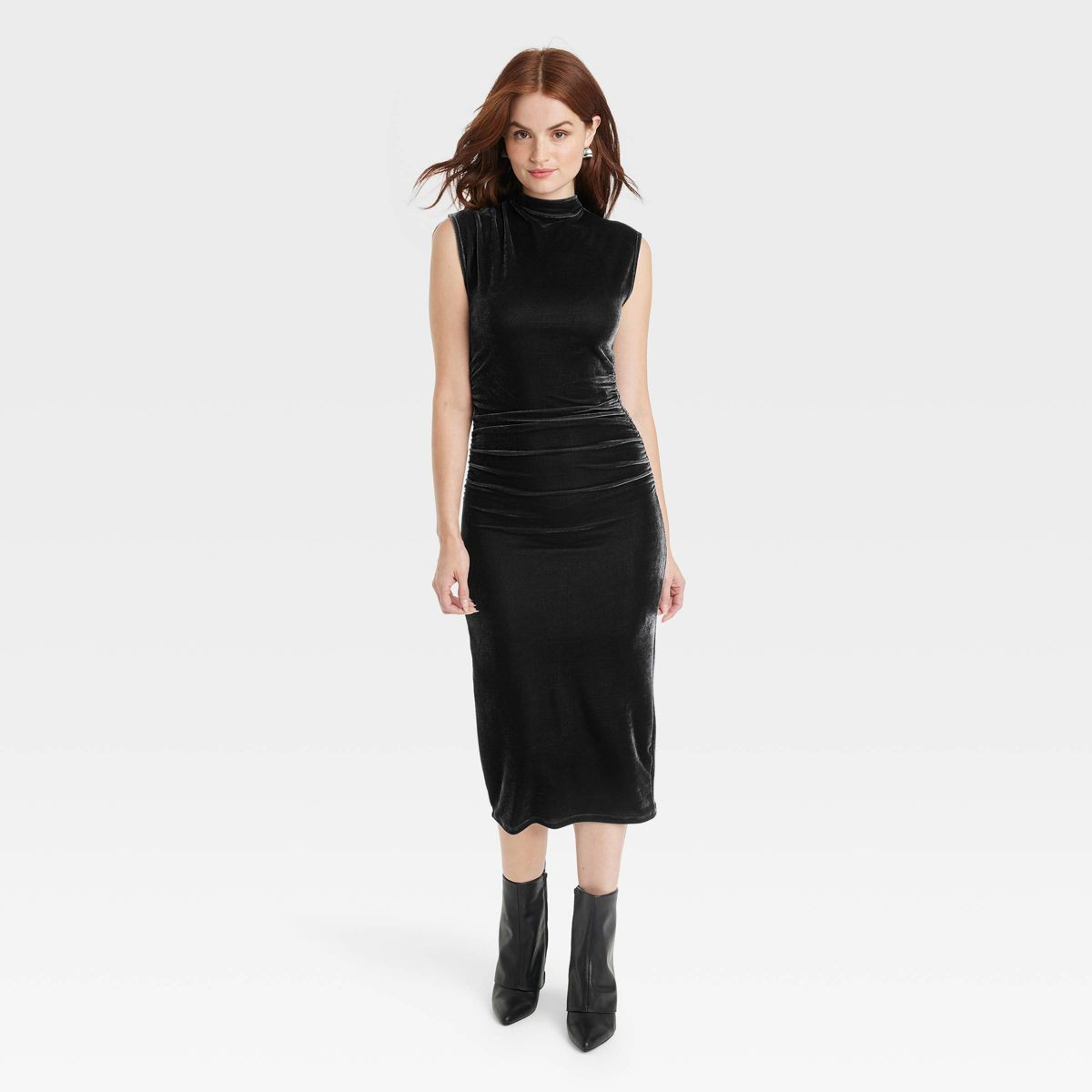 Women's Velour Side Ruched Drapery Bodycon Dress - A New Day™ Black M | Target